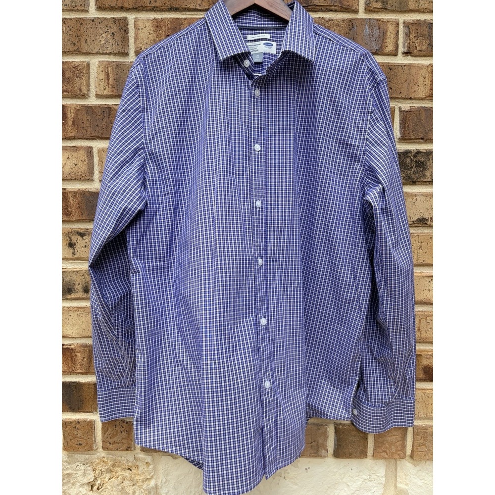 Old Navy Shirt Mens XL BlueWhite Plaid Checkered Button Down Classic Long Sleeve